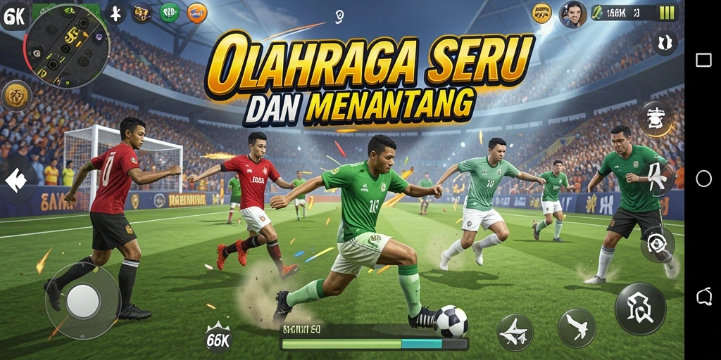 Gambar antarmuka seru dari gameplay olahraga di 66K.