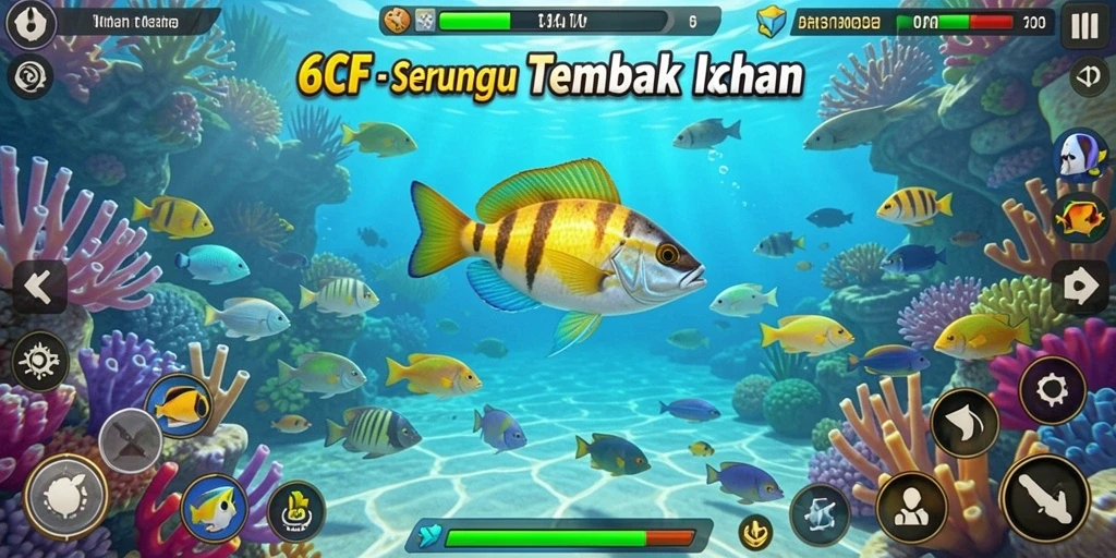 Screenshot 6CF menampilkan aksi menembak ikan yang seru dan dinamis.