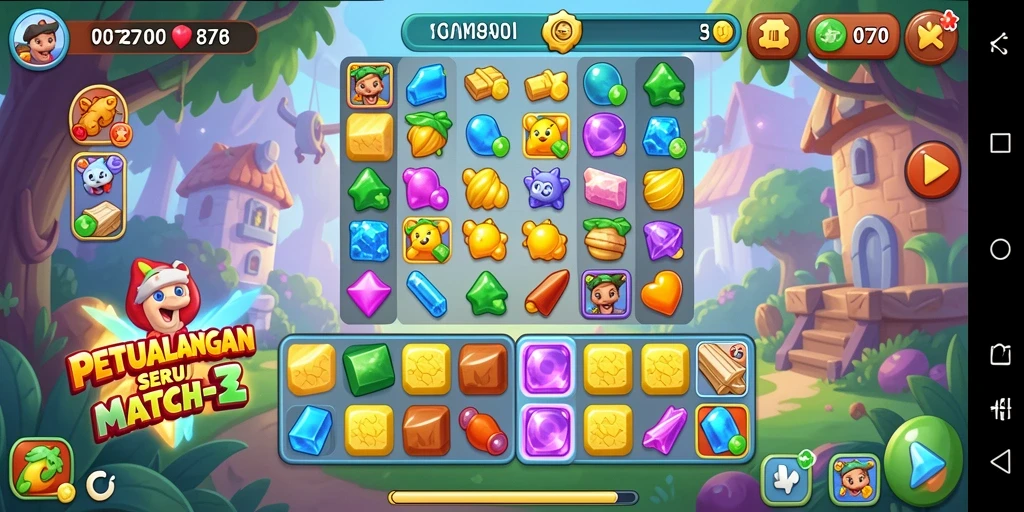 Gameplay seru 8768 dalam aksi Match-3 yang penuh warna.