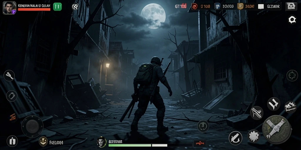 Tampilan gameplay menegangkan dengan suasana seram dan mencekam.
