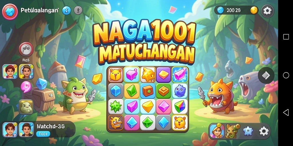 Tampilan menarik gameplay Match-3 di NAGA1001 dengan gem yang berwarna-warni.