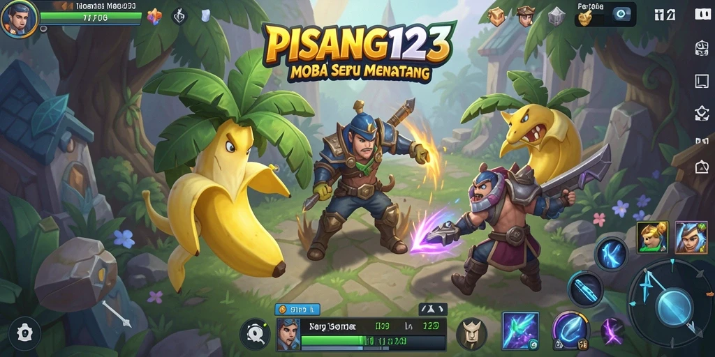 Screenshot gameplay PISANG123 menampilkan pertarungan epik antara tim.