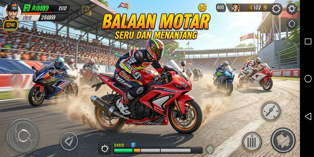 Tangkapan layar gameplay seru RI889 saat balapan motor.