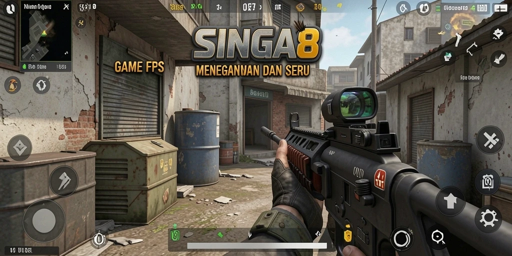 Tampilan menarik dari gameplay SINGA8 dalam pertempuran FPS.