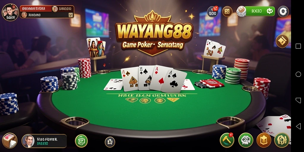 Tangkapan layar utama WAYANG88 menunjukkan suasana mendebarkan permainan poker.